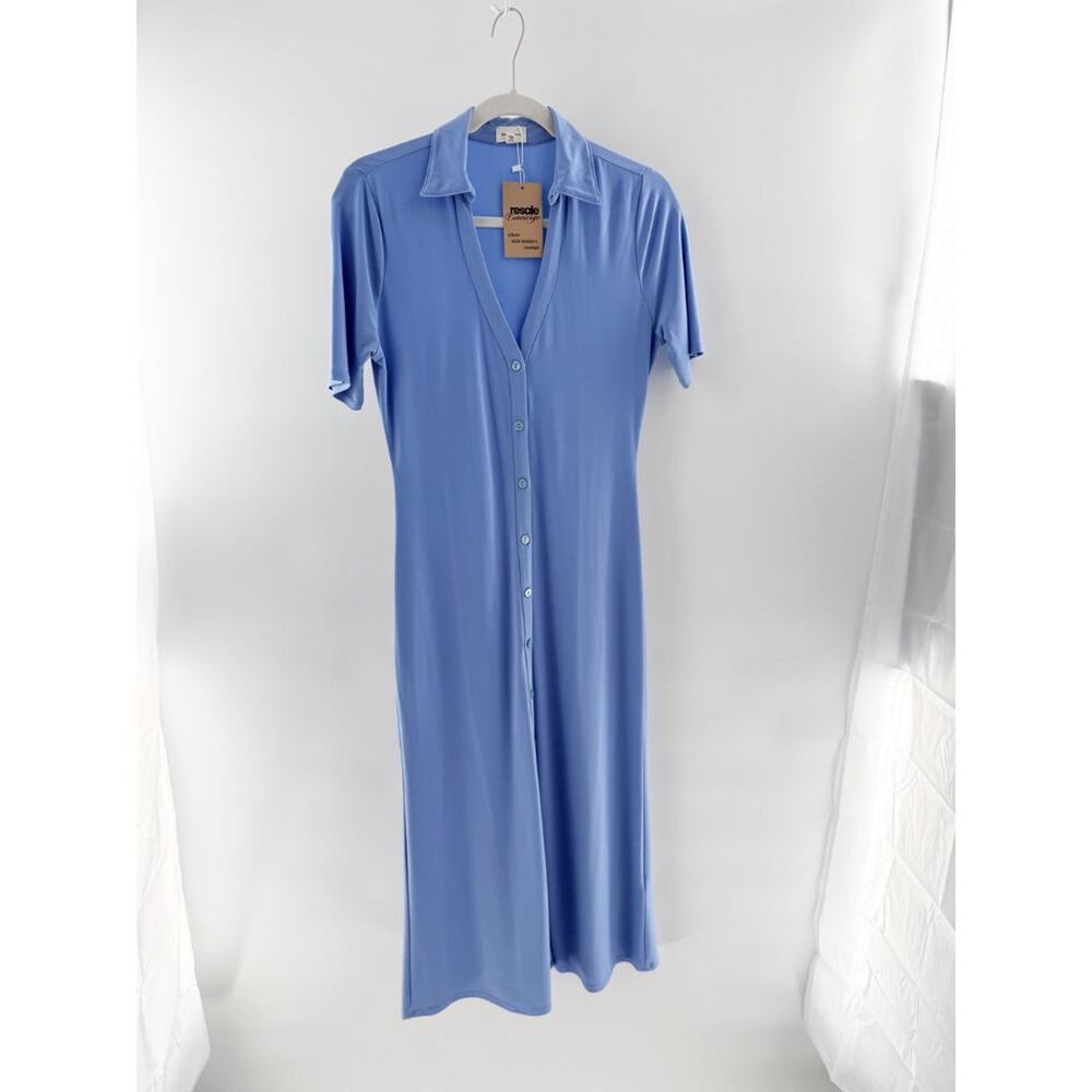 Song of Style Francine Short Sleeve Button-Up Midi Dress Cornflower Blue Medium - Picture 2 of 5